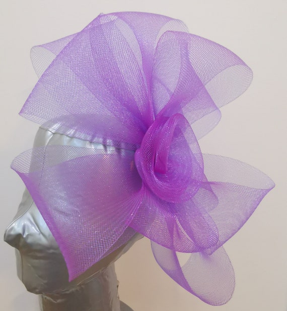 purple crin fascinator millinery burlesque headband wedding hat hair piece