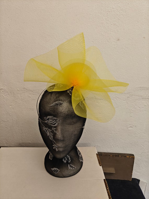 yellow feather fascinator millinery burlesque headband wedding hat hair piece