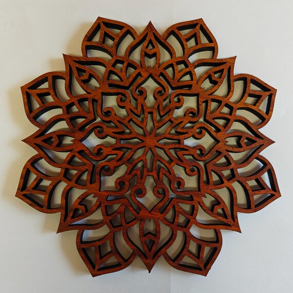 real solid hard wood small mandala flower pattern picture art craft supply DIY laser cut wooden plywood padauk chinaberry wenge camphor