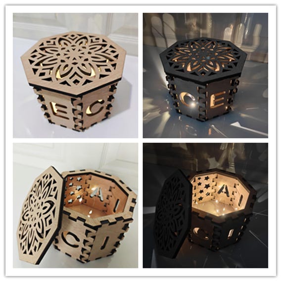Personalised bespoke custom made laser cut wooden gift box 3 speed night fairy light name message engraved wood wedding birthday present