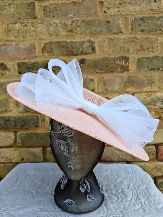 peach white large fascinator millinery burlesque wedding hat headband party race cosplay handmade Kentucky Derby Royal Ascot