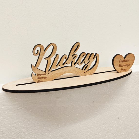 Personalised custom made laser cut engraved wood wooden letter name word number desk table stand plaque sign logo design office home wedding