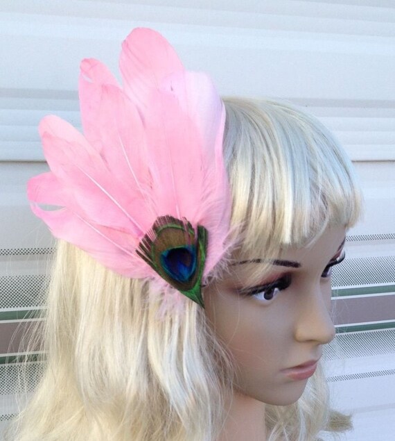 handmade pink peacock feather fascinator millinery burlesque hair clip hen party wedding bridal ascot race fancy dress British
