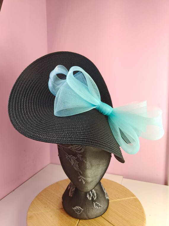 black pink straw crinoline bow fascinator millinery burlesque wedding hat on headband royal ascot party house race cosplay Kentucky derby