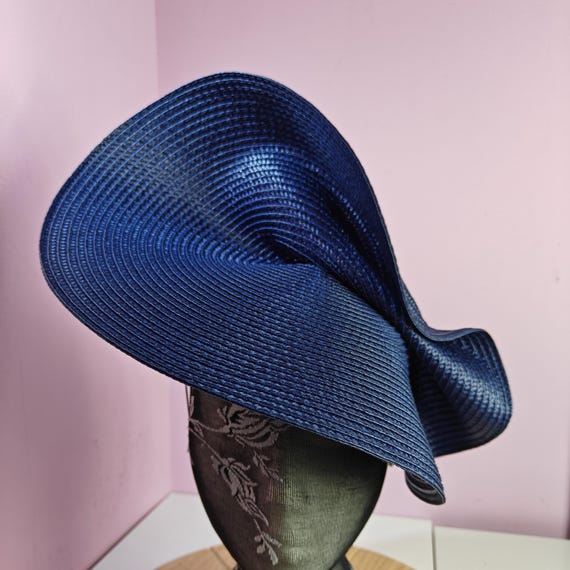 dark blue large straw fascinator millinery burlesque wedding hat headband party race cosplay handmade Kentucky Derby Royal Ascot
