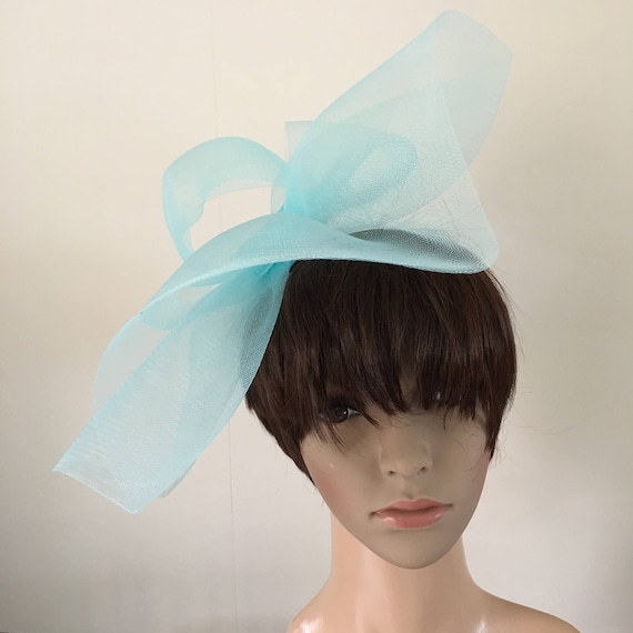 duck egg baby blue light pale blue feather fascinator millinery burlesque headband wedding hat hair piece