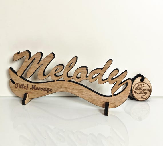 Personalised bespoke custom made laser cut engraved wood name word desk table stand free standing wall door plaque  sign logo design service