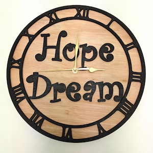 Reloj de pared personalizado de madera cortado con láser, grabado en negro, con nombre, palabra, letra, mensaje, regalo de cumpleaños, aniversario de bodas