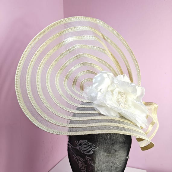 ivory cream large fascinator satin flower millinery wedding hat headband party race handmade cosplay Kentucky Derby Royal Ascot