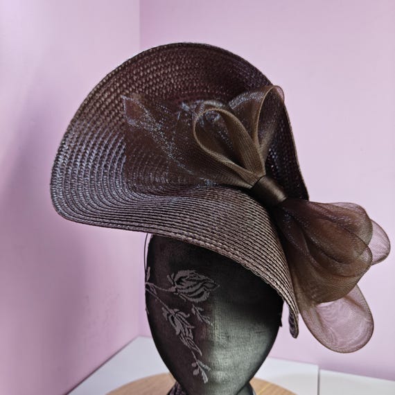 brown large straw fascinator millinery burlesque wedding hat headband party race cosplay handmade Kentucky Derby Royal Ascot