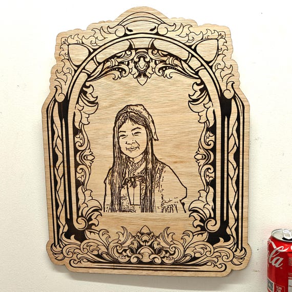 large personalised wood picture photo portrait fan art wooden vintage Victorian style pattern wall decoration laser cut engraved home art