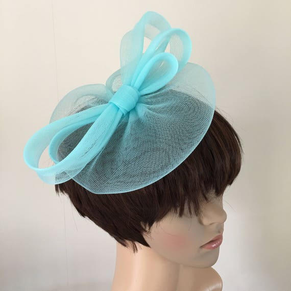 duck egg baby blue light pale blue feather fascinator millinery burlesque headband wedding hat hair piece