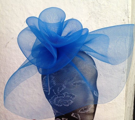 blue feather fascinator millinery burlesque headband wedding hat hair piece