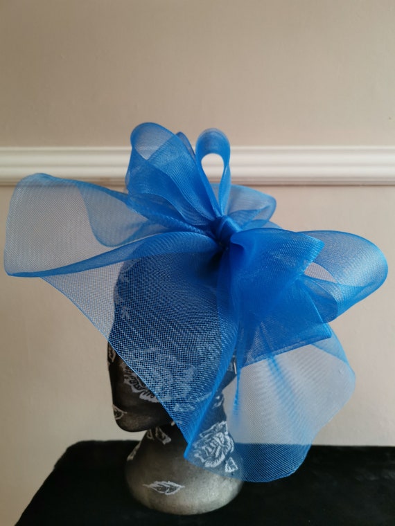 blue crin fascinator millinery burlesque headband wedding hat hair piece