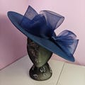 navy blue large fascinator millinery burlesque wedding hat headband party race cosplay handmade Kentucky Derby Royal Ascot