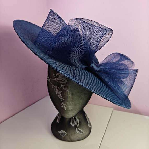 navy blue large fascinator millinery burlesque wedding hat headband party race cosplay handmade Kentucky Derby Royal Ascot