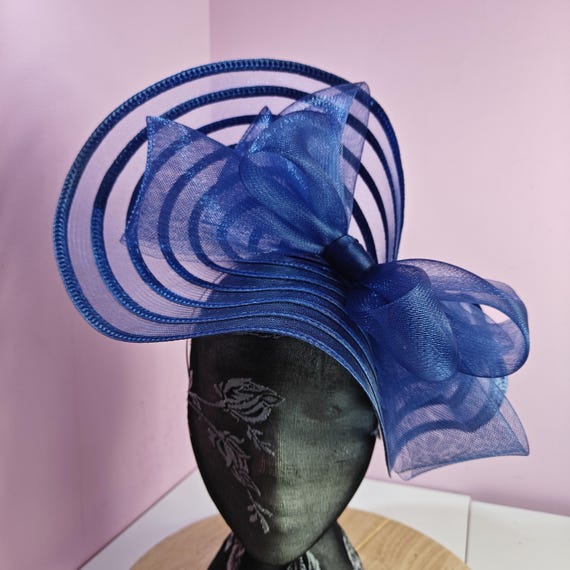 dark blue large fascinator millinery burlesque wedding hat headband party race cosplay handmade Kentucky Derby Royal Ascot