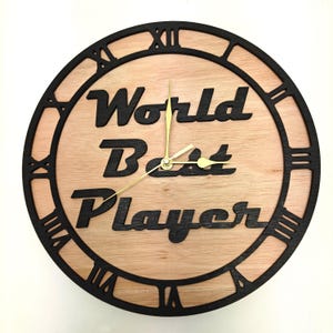 Reloj de pared personalizado de madera cortado con láser, grabado en negro, con nombre, palabra, letra, mensaje, regalo de cumpleaños, aniversario de bodas