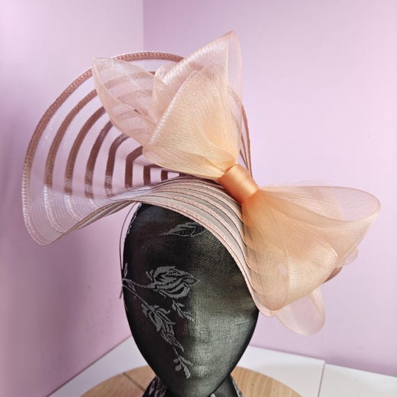 pink peach large fascinator millinery burlesque wedding hat headband party race cosplay handmade Kentucky Derby Royal Ascot