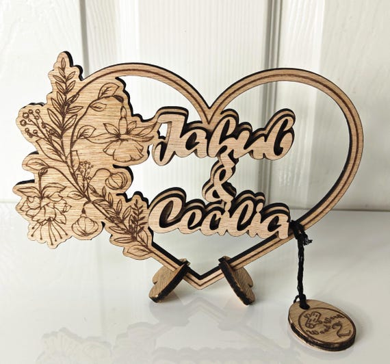 Personalised bespoke laser cut engrave wood name word desk table stand free standing wall door plaque wedding sign logo design service