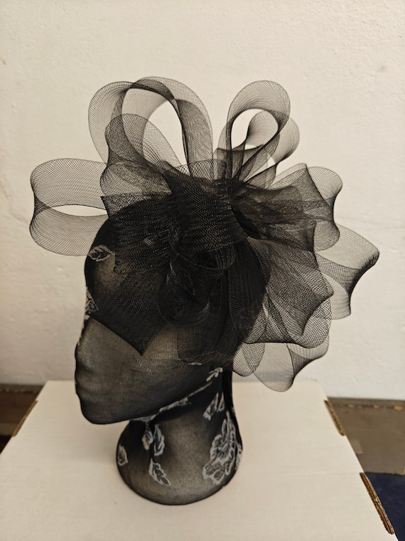 black crin fascinator millinery burlesque headband wedding hat hair piece