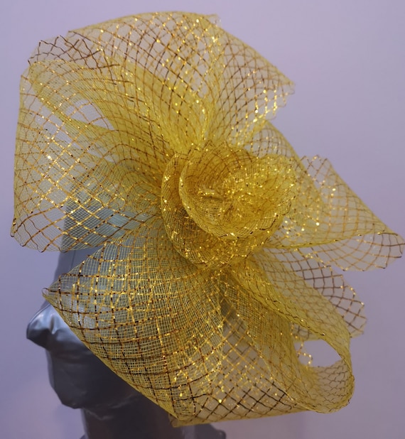 gold feather fascinator millinery burlesque headband wedding hat hair piece