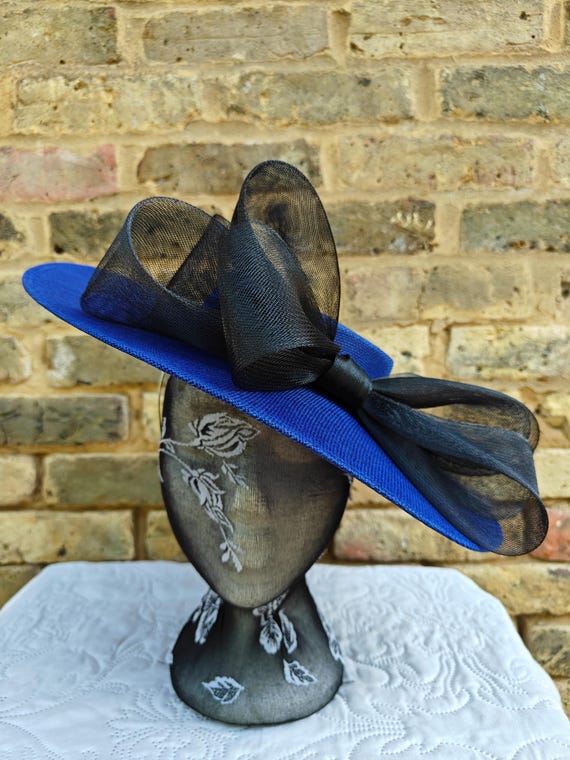 royal blue black large fascinator millinery burlesque wedding hat headband party race cosplay handmade Kentucky Derby Royal Ascot
