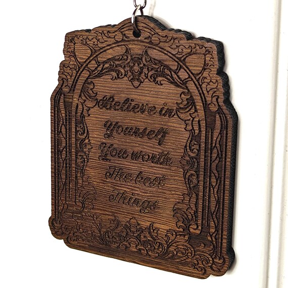 personalised custom made bespoke solid hard wood key chain keyring fridge magnet Victorian vintage style pattern laser cut engraved design