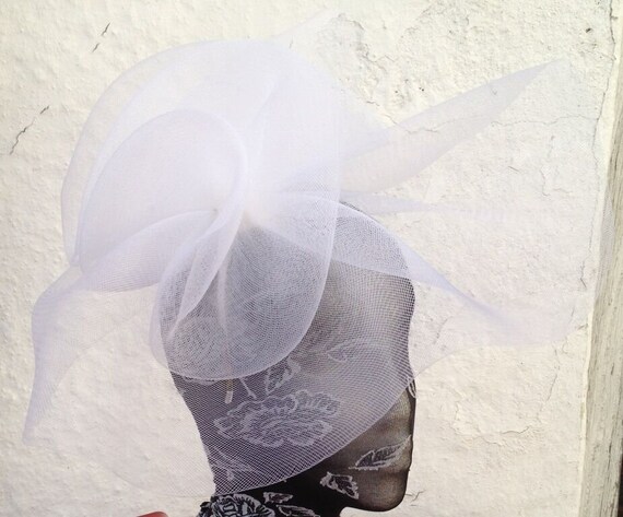 white fascinator millinery burlesque headband wedding hat hair piece