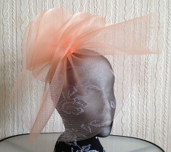 Peach coral nude fascinator millinery burlesque wedding hat ascot race bridal x