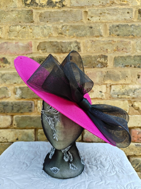 pink black large fascinator millinery burlesque wedding hat headband party race cosplay handmade Kentucky Derby Royal Ascot