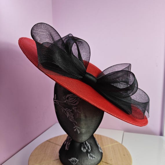 red black large fascinator millinery burlesque wedding hat headband party race cosplay handmade Kentucky Derby Royal Ascot