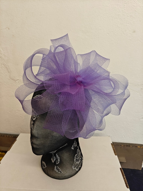 purple crin fascinator millinery burlesque headband wedding hat hair piece