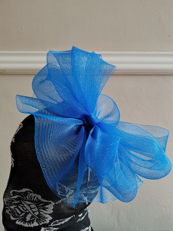 blue crin fascinator millinery burlesque headband wedding hat hair piece