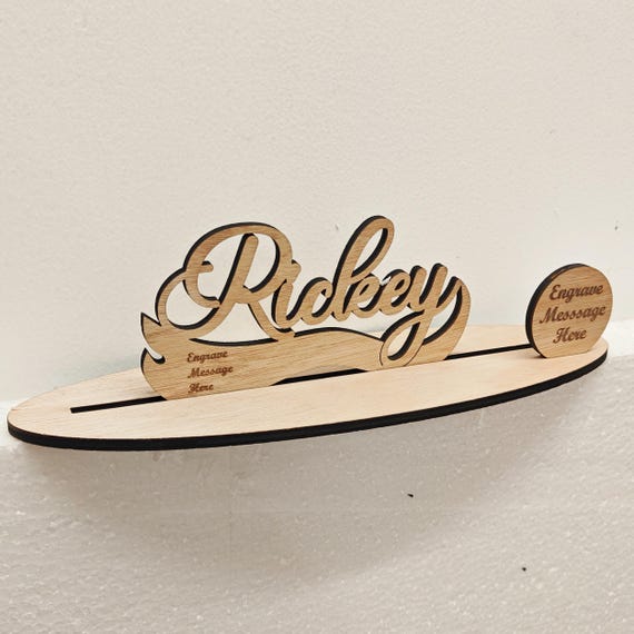 Personalised custom made laser cut engraved wood wooden letter name word number desk table stand plaque sign logo design office home wedding
