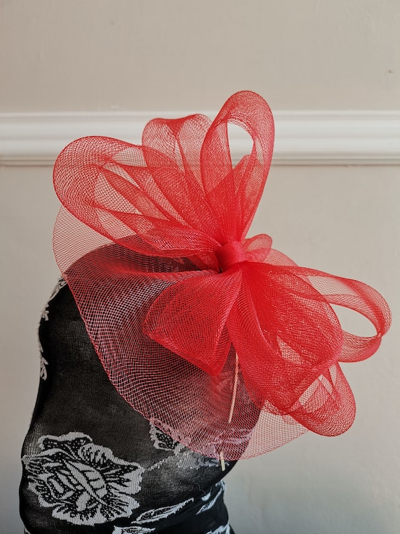 red crin fascinator millinery burlesque headband wedding hat hair piece