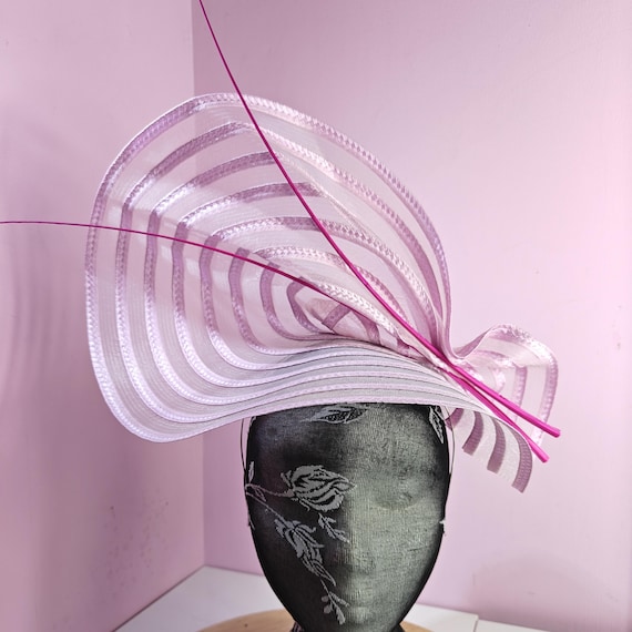 light pink large fascinator ostrich quill spine millinery wedding hat headband party race handmade cosplay Kentucky Derby Royal Ascot