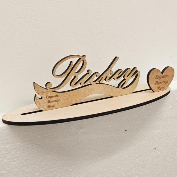 Personalised custom made laser cut engraved wood wooden letter name word number desk table stand plaque sign logo design office home wedding