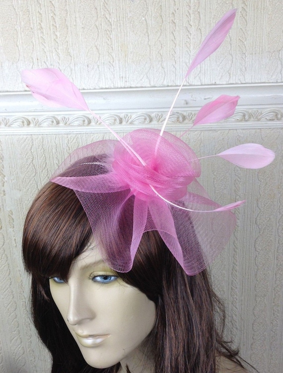 baby pink feather fascinator millinery burlesque headband wedding hat hair piece