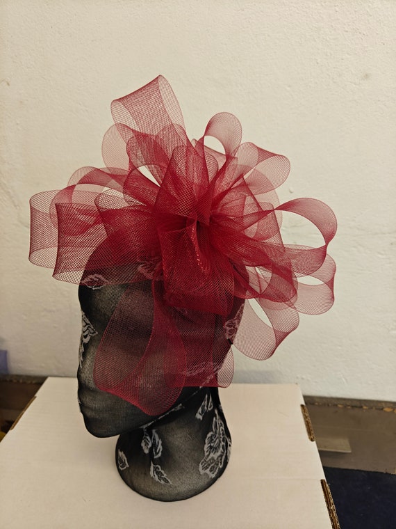 dark deep red burgundy maroon crin fascinator millinery burlesque headband wedding hat hair piece