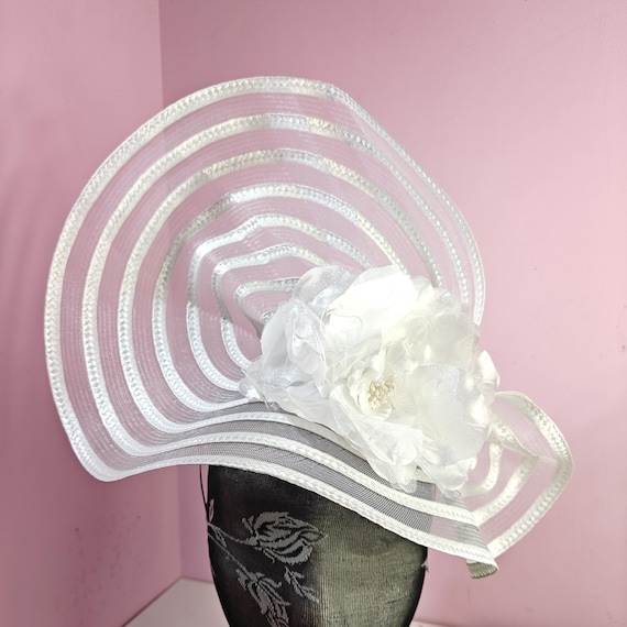 white large fascinator satin flower millinery wedding hat headband party race handmade cosplay Kentucky Derby Royal Ascot
