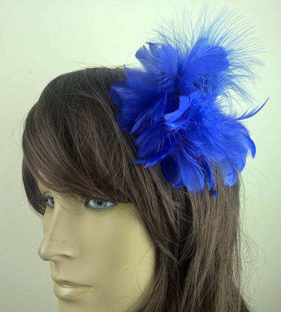 blue feather fascinator millinery burlesque hair clip hen party bridal ascot race fancy dress british