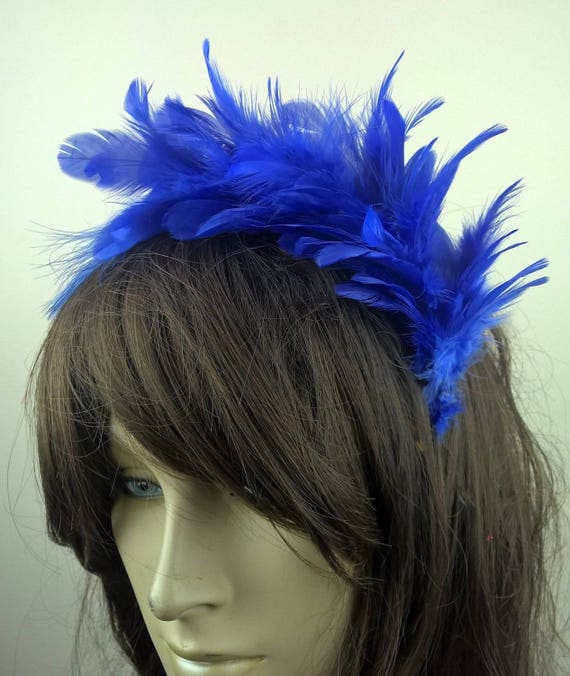 blue feather headband fascinator millinery burlesque hair clip hen party bridal ascot race fancy dress british
