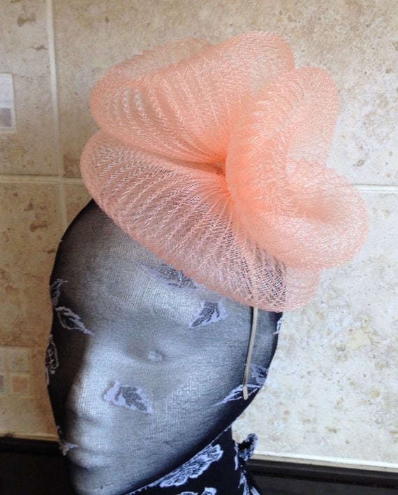 nude peach coral salmon colour headband fascinator millinery hat wedding ascot hair piece race