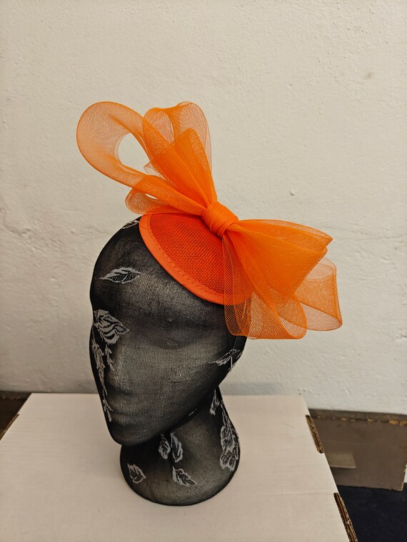 orange crin fascinator millinery burlesque headband wedding hat hair piece