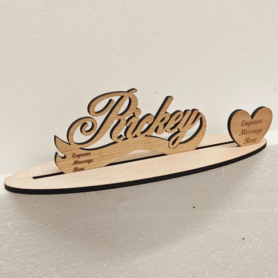 Personalised custom made laser cut engraved wood wooden letter name word number desk table stand plaque sign logo design office home wedding