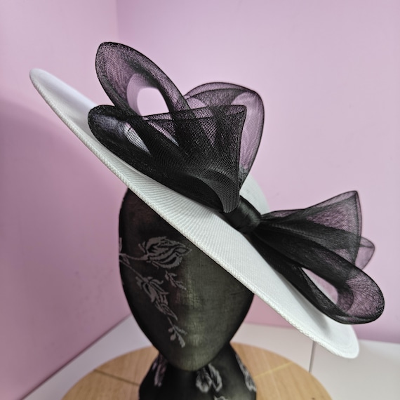 white black large fascinator millinery burlesque wedding hat headband party race cosplay handmade Kentucky Derby Royal Ascot