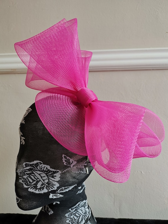 hot dark cerise pink crin fascinator millinery burlesque headband wedding hat hair piece