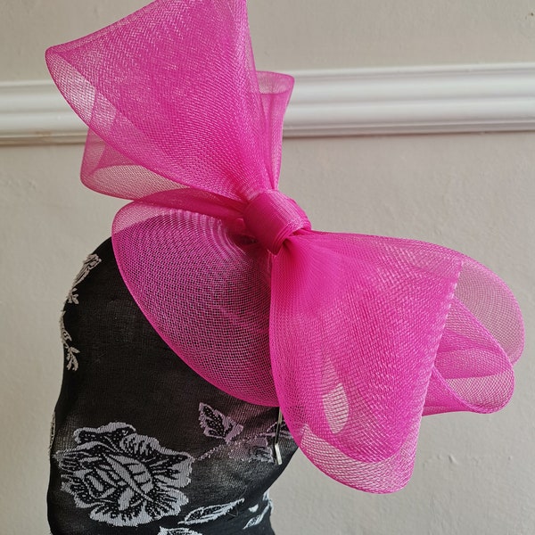 hot dark cerise pink crin fascinator millinery burlesque headband wedding hat hair piece
