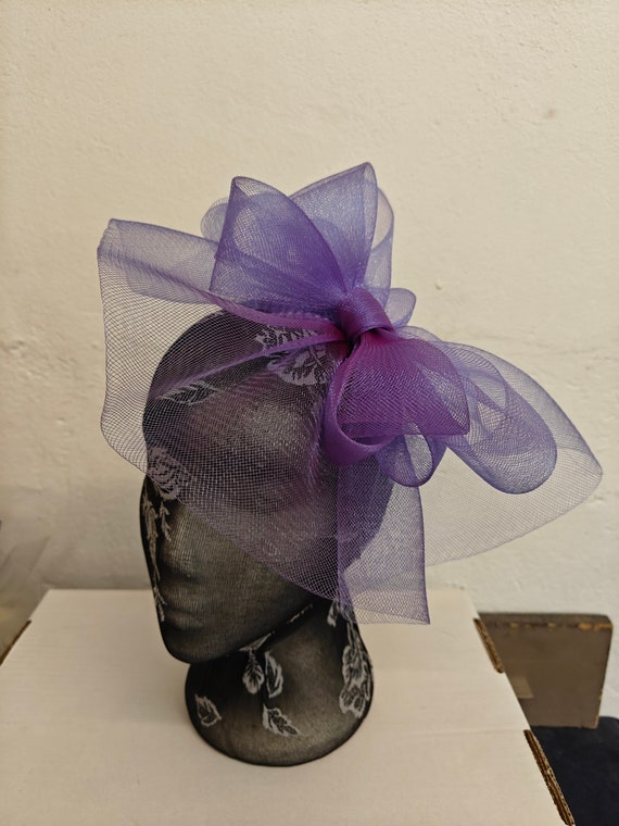 purple crin fascinator millinery burlesque headband wedding hat hair piece